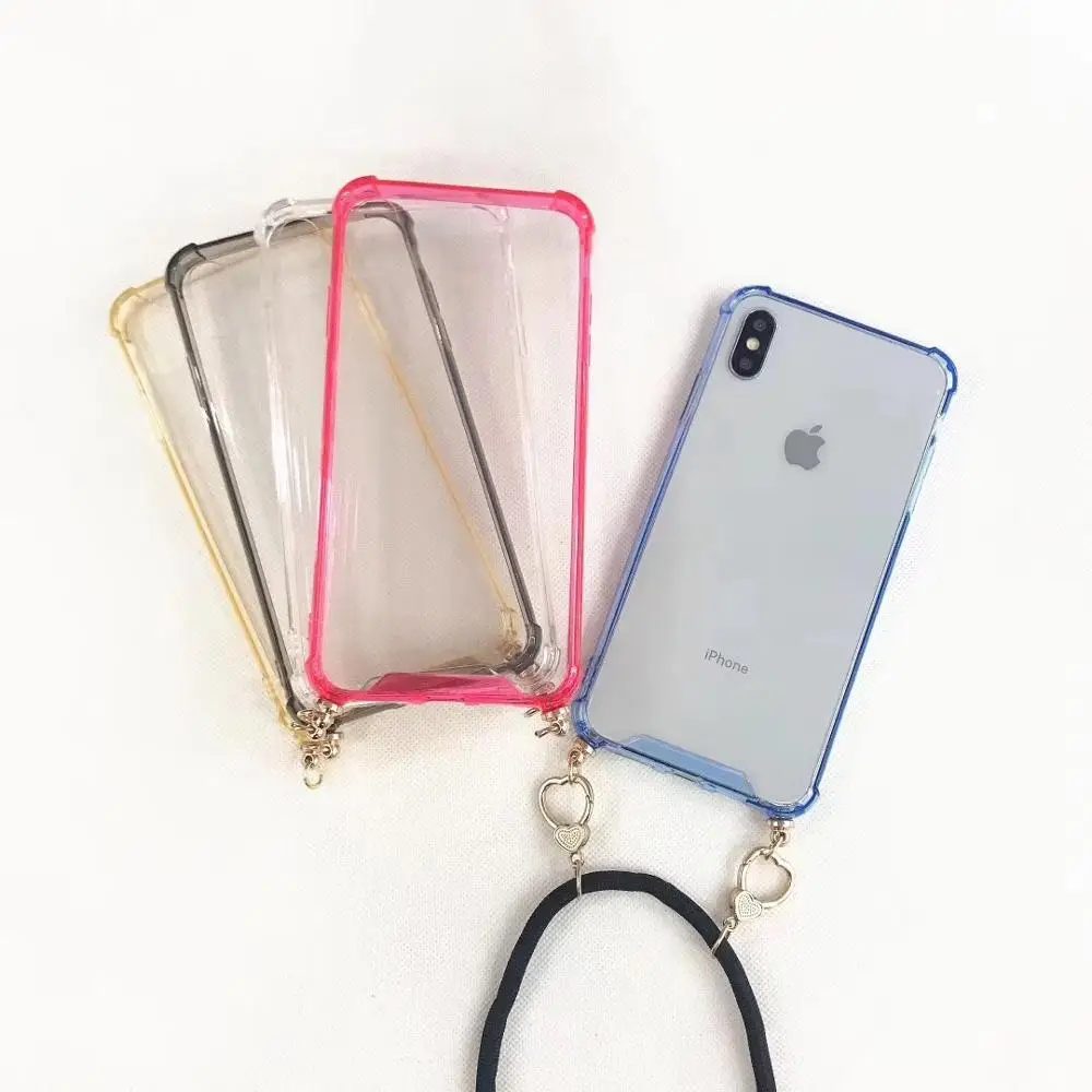 

for iphone X XS max Anti-knock transparent color Case for iphone 8plus 7 8 6 6s Plus Corner anti-fall case protective + strap