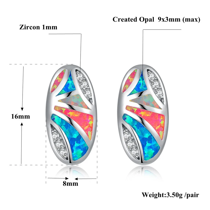 CiNily Радуга огненный опал длинные серебряные серьги-гвоздики покрытый Кристал овальные серьги белого и синего цвета розовый камень Этническая Племя ювелирные изделия