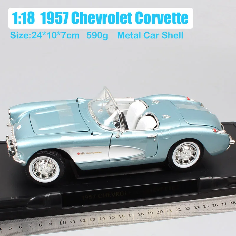 1/18 большой дорожный фирменный классический автомобиль Chevrolet Corvette 1957 Chevy vette металлические Литые и игрушечные машинки Миниатюрные модели автомобилей - Цвет: 1957 Corvette