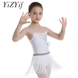 YiZYiF дети латиноамериканское платье для девушек блестящие эластичные плечевые ремни блестками Румба сальса танго платье для танцев с