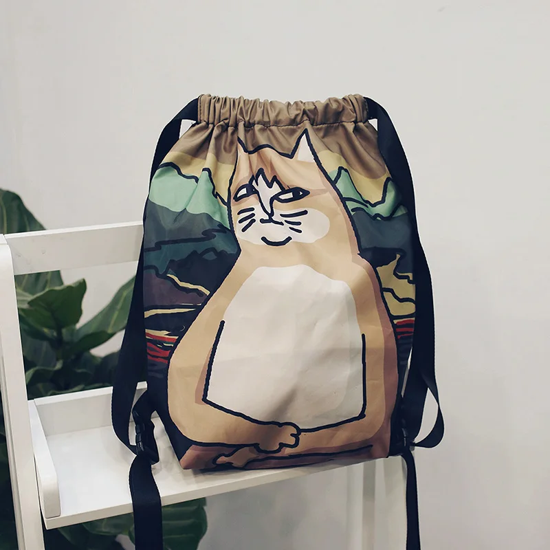 Menghuo Designer 6 Patterns Cat Printing Women Classic Mochila Drawstring Bags Travel backpack School Bag Leisure Bagpack Brand (15)