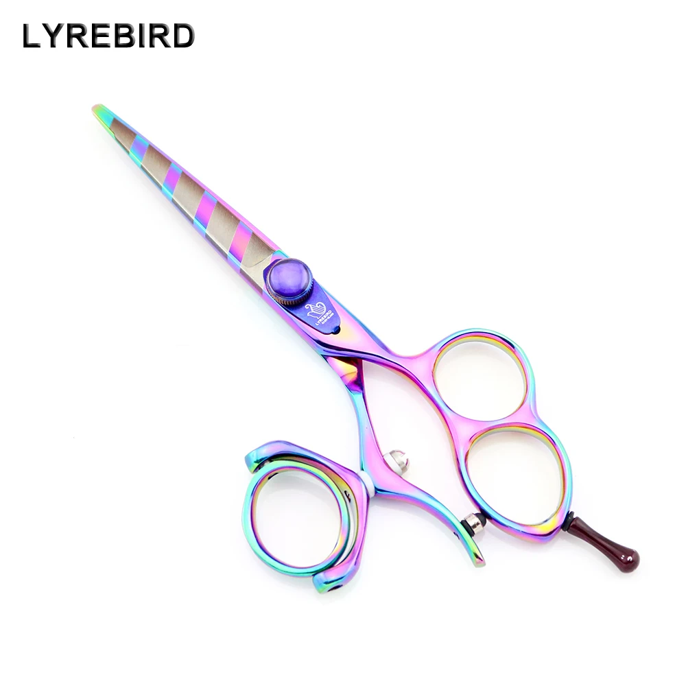 

Lyrebird HIGH CLASS rainbow Japan hair cutting scissors 360 swivel handle 3 fingers holes professional hair shears NEW