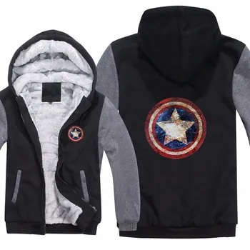 

Captain America Hoodies Jacket Winter Pullover Man Coat Men Fashion Wool Liner Fleece Unisex Marvel Captain Sweatshirts Hoody