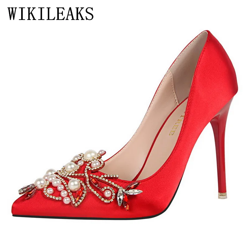 

elegant designer shoes women luxury 2019 brand rhinestone pearl shoes peep toe high heels wedding shoes women pumps bigtree shoe