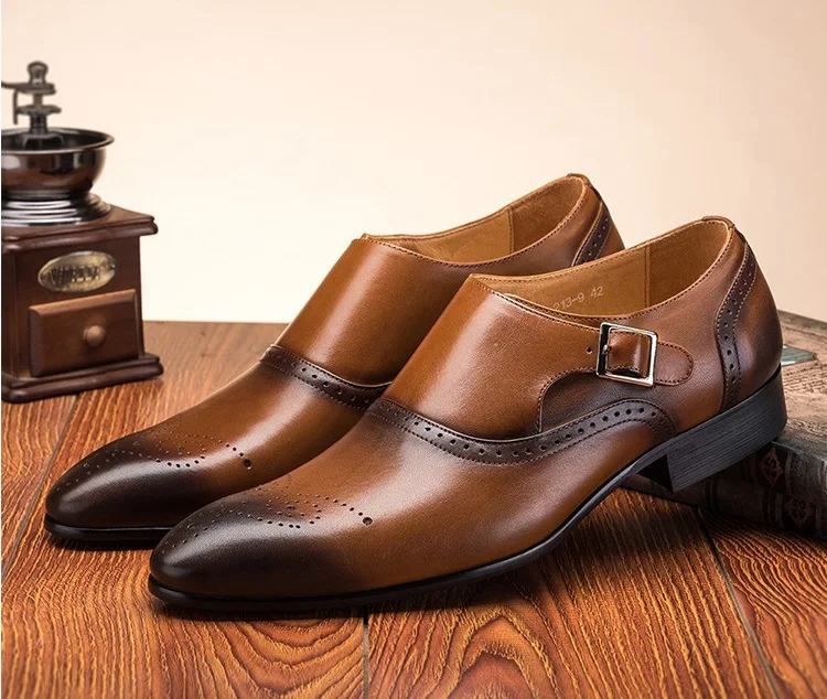 Handmade Men's Natrual Leather Business Dress Suit Shoes Men Brand Bullock Genuine Leather Brown slip on Wedding Shoes Formal (2)