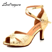 Ladingwu/Обувь для латинских танцев из искусственной кожи; женская обувь для сальсы; Цвет серебристый, золотистый, черный; женская обувь для бальных танцев; обувь для соревнований; сандалии с мягкой подошвой