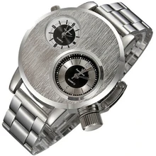 Excellente Qualité Sport Montre Hommes Double Fuseau horaire Cadran Argent En Acier Plein Horloge D’affaires Mâle Relogio Numérique Quartz-montre BET-9