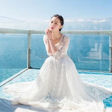 Женское белое милое вязаное кружевное платье с вышивкой, винтажное длинное платье, модные сексуальные пляжные платья