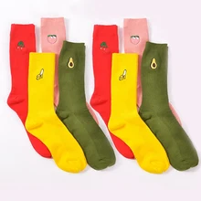 Носки унисекс с фруктами для взрослых, Длинные вязаные носки Harajuku с вышивкой авокадо, банан, персик, груша, виноград, вишня, арбуз, цвет