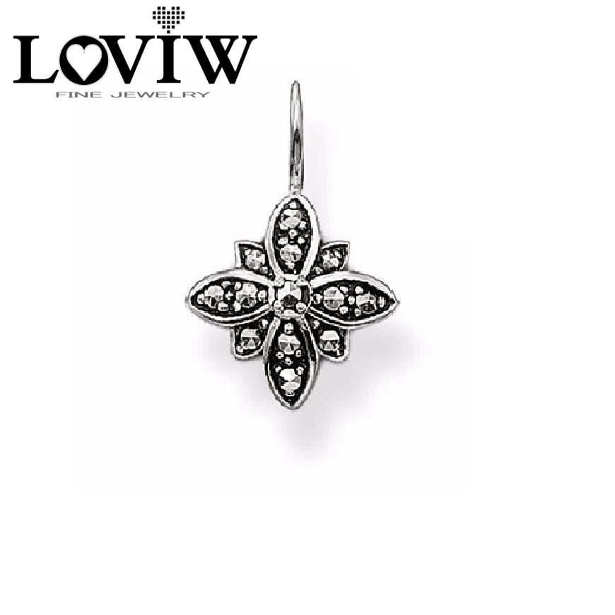 

Marcasite Flower Charm Necklace Pendant European Style Punk Silver Good Jewelry For Women DIY Gift Bijoux