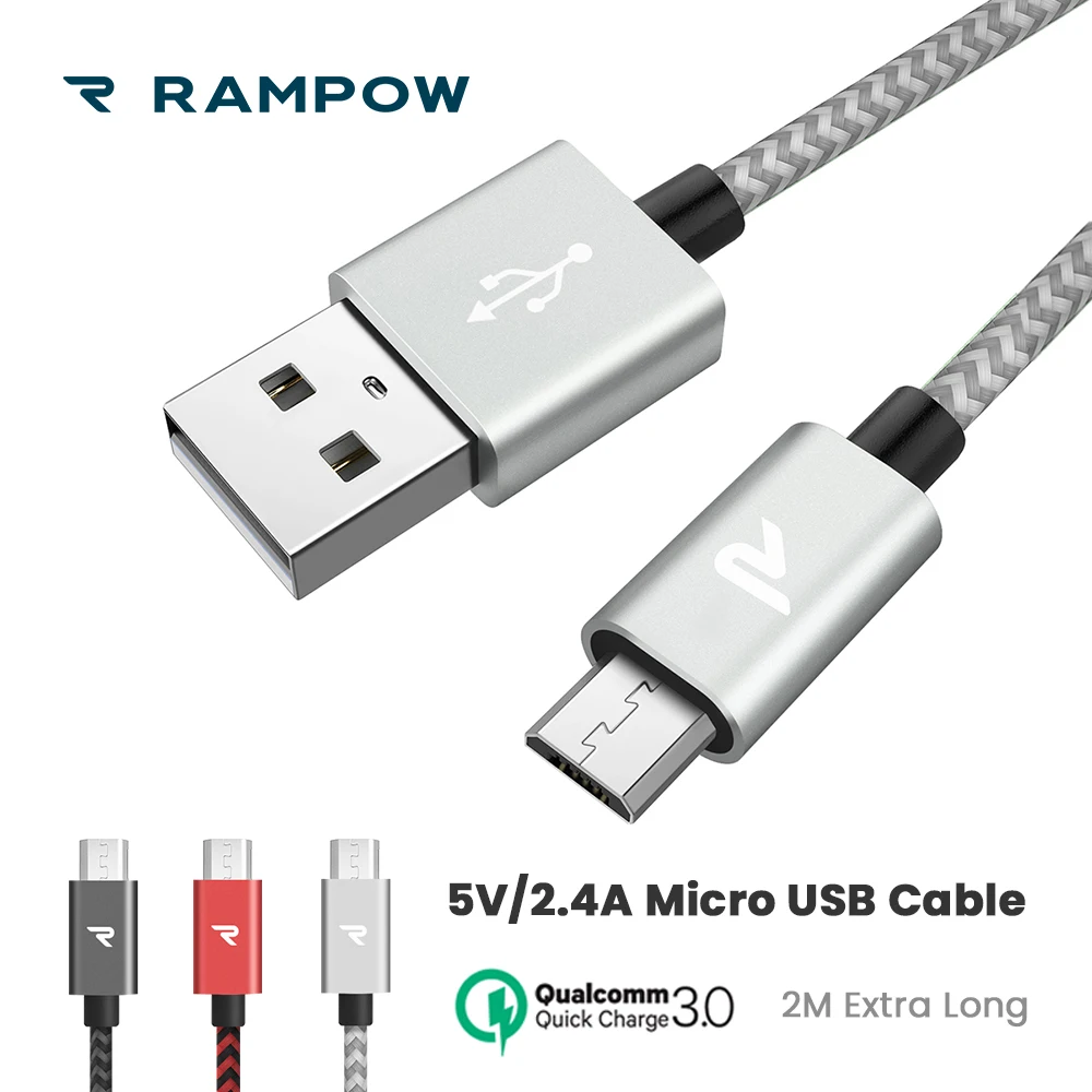 

[Lifetime Warranty] RAMPOW Micro USB Cable for Samsung S7/S6 QC3.0 Fast Charging USB Cable for Xiaomi 5V/2.4A Charging Cable