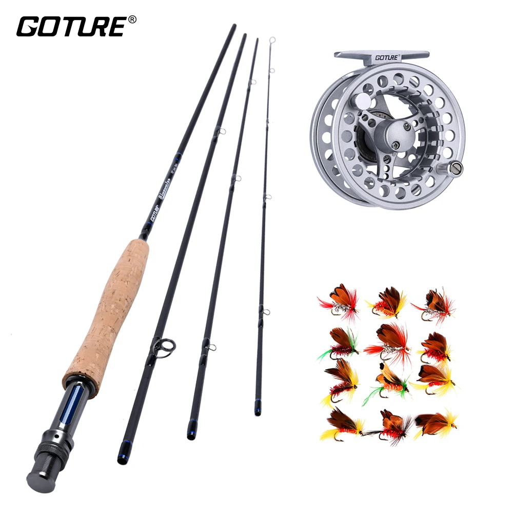 

Goture Fly Fishing Rod Combo Set 5/6 7/8 ACL Fly Fishing Reel Fly Rod Kit 5WT 6WT 7WT 8WT With 12 Pieces Flies Lures Tackles