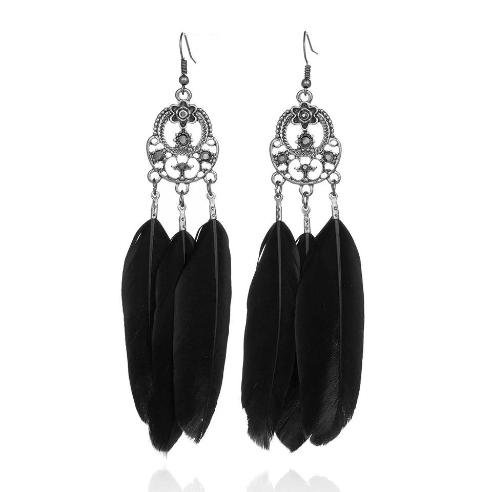 

Multiple Style 2019 Retro Long Black Feather Earring Simple Metal Ethnic Geometric Accessories Female Earrings for Women Jewelry