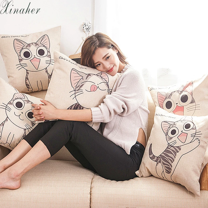 

XINAHER Cute Cartoon Pattern Anime Pillowcase Cat Pillow Case Married Couples Kitten Cushions Cover Outdoor Chair Cushions