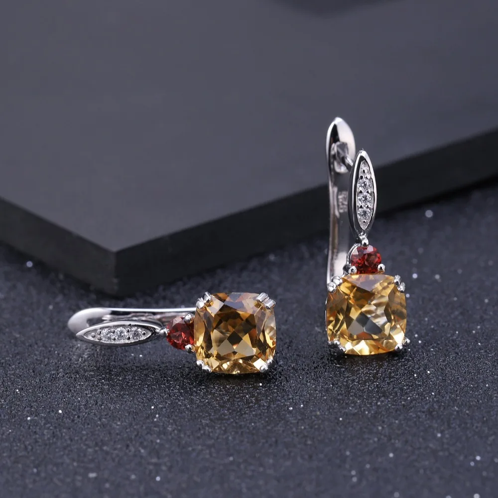 GEM'S BALLET 5.21Ct подушка натуральный цитриновый гранатовый 925 пробы серебряный камень серьги гвоздики для женщин Свадебные ювелирные изделия