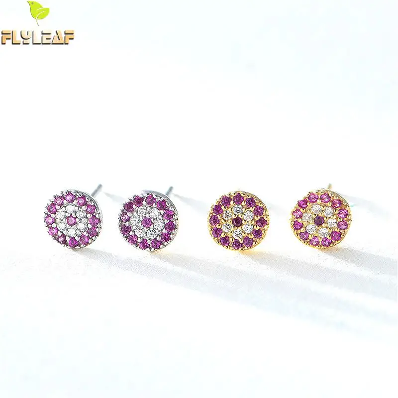 

Flyleaf 100% 925 Sterling Silver Round Cubic Zirconia Stud Earrings For Women Simple Fashion Party Jewelry