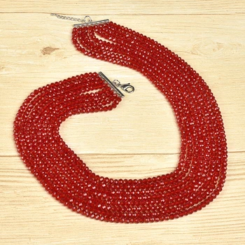 

Red multi-layered round and irregular shape cutting pearl and Glass Crystal gemstone necklaces give you a fiery passion