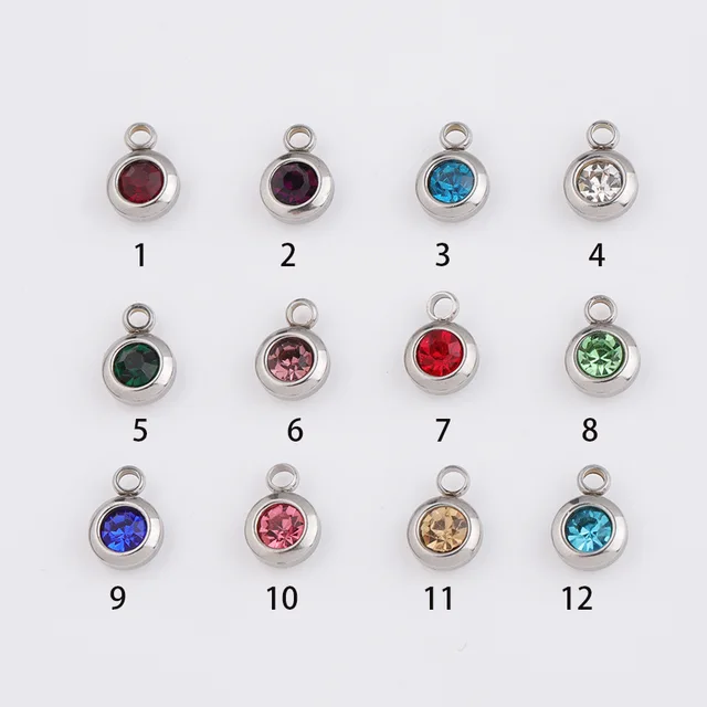 100% Stainless Steel Birthstone Charms Birthday Stone