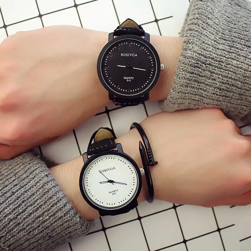 Корейский стиль Харадзюку Матовый кожаный ремень прилив стол пара часов мода красивый T студент настольные часы