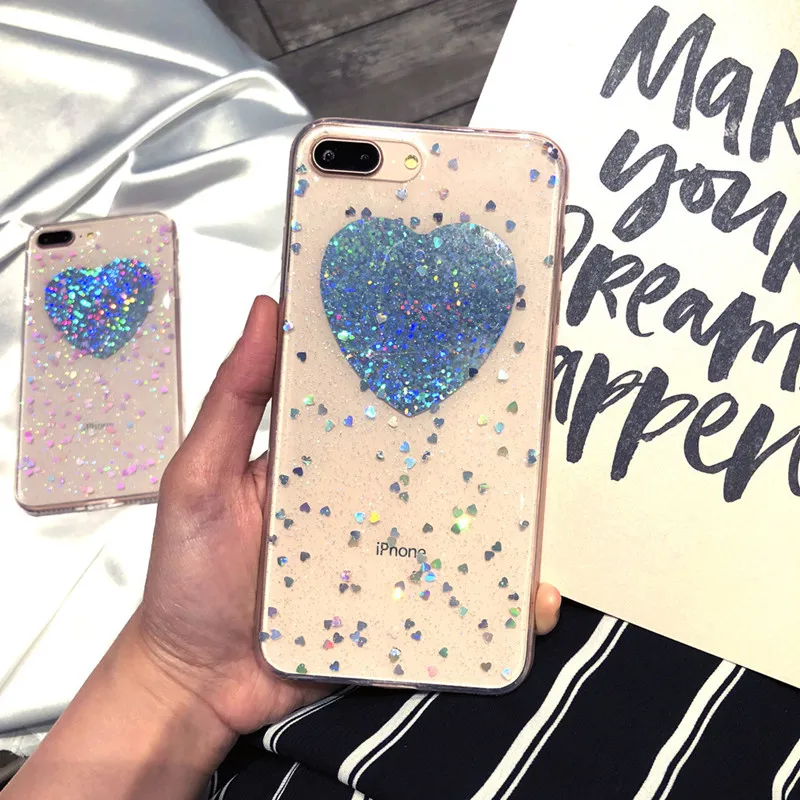 Luxury Shining Powder Sequins Phone Case For iphone XS Max XR 6 6s 7 8 Plus Cases Fashion Glitter Love Heart Covers Fundas Capa |