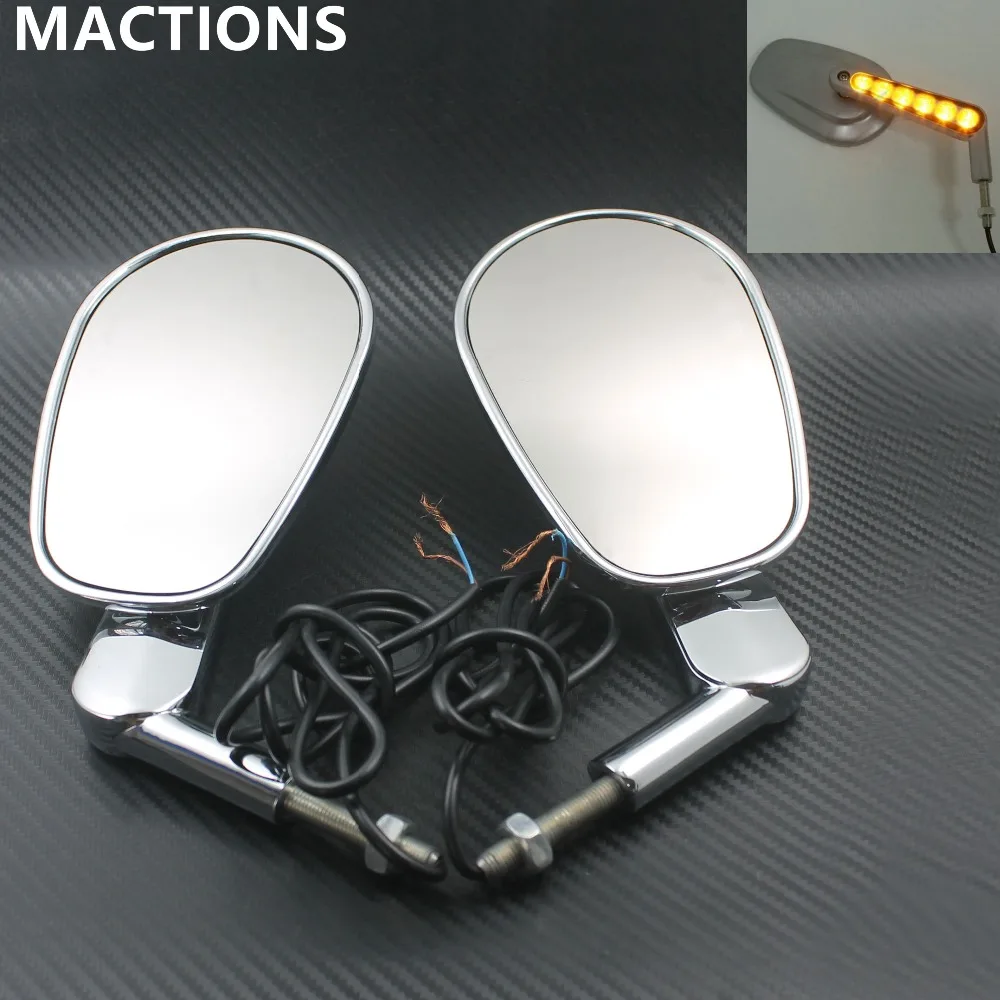 1 Pair Chrome Motorcycle Mirror Muscle LED Turn Signals Light Rear Side