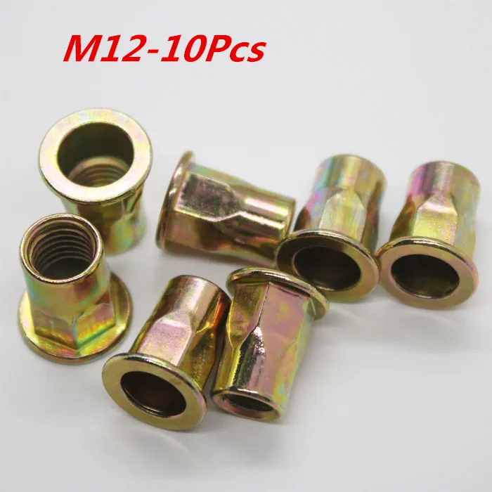 10pcs/lot M12 Rivet Nut carbon steel Flat head hex rivet nut Insert nut