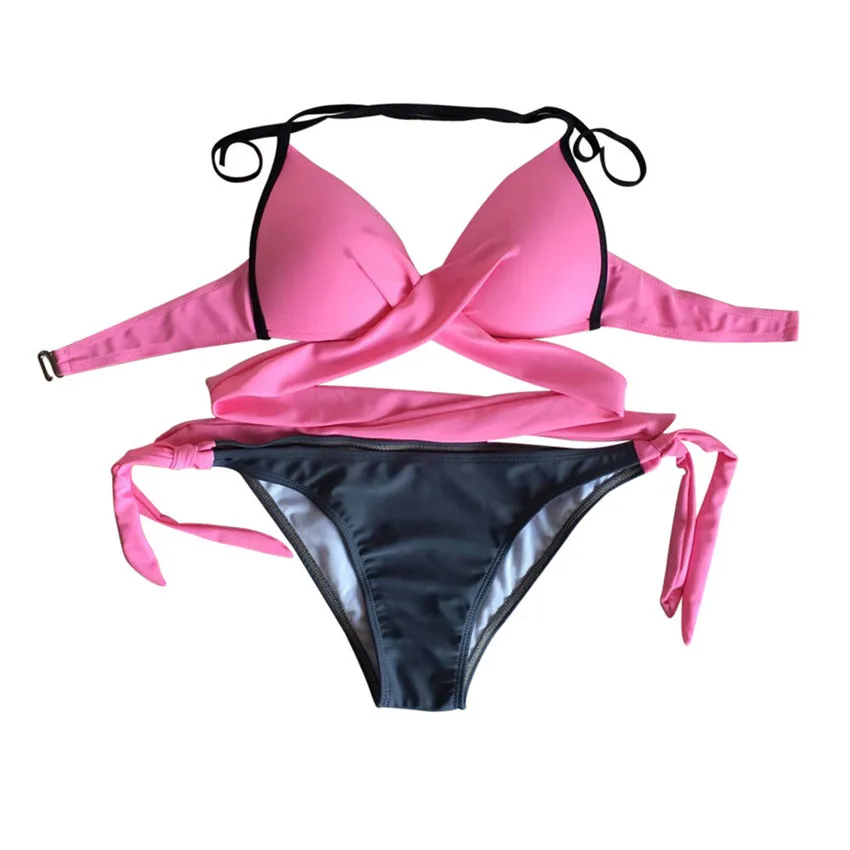 2019 Для женщин сексуальное платье одноцветное Push-Up пляжный бюстгальтер с подкладкой комплект бикини купальник бюстгальтера с груди