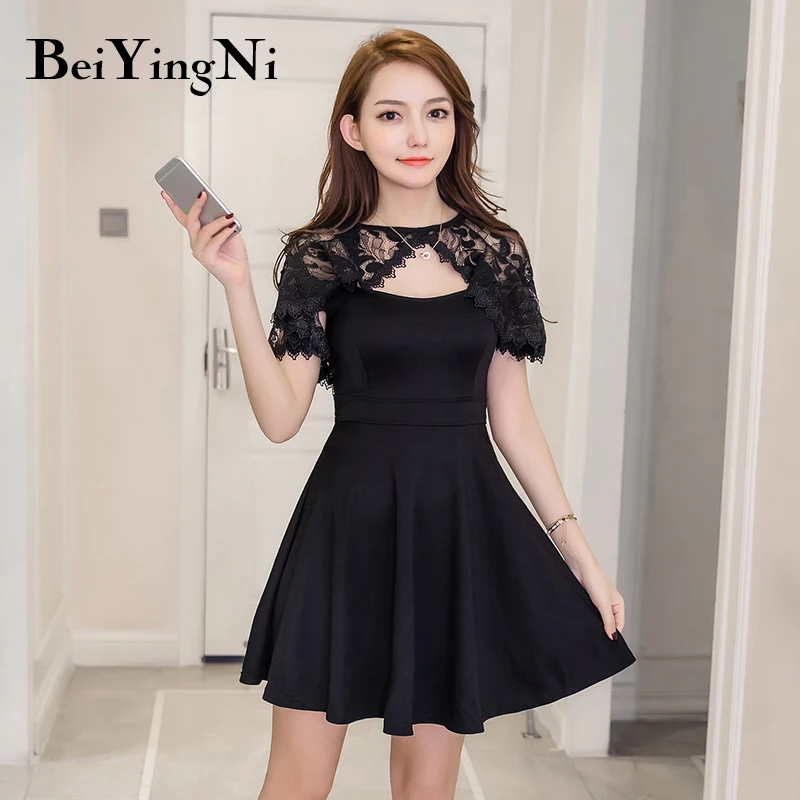 

Beiyingni Summer Lace Patchwork Korean Women Dress Slim High Waist Hollow Out Office Ladies Cloak Dresses Vintage Chic Vestidos