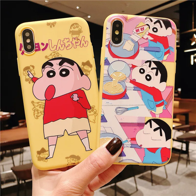 

Relief Phone Back Case For iPhone 7 8 Plus XS Max XR Cartoon Silicone Case for iPhone X 8 7 6 6S Soft TPU Crayon Shin-chan Cover