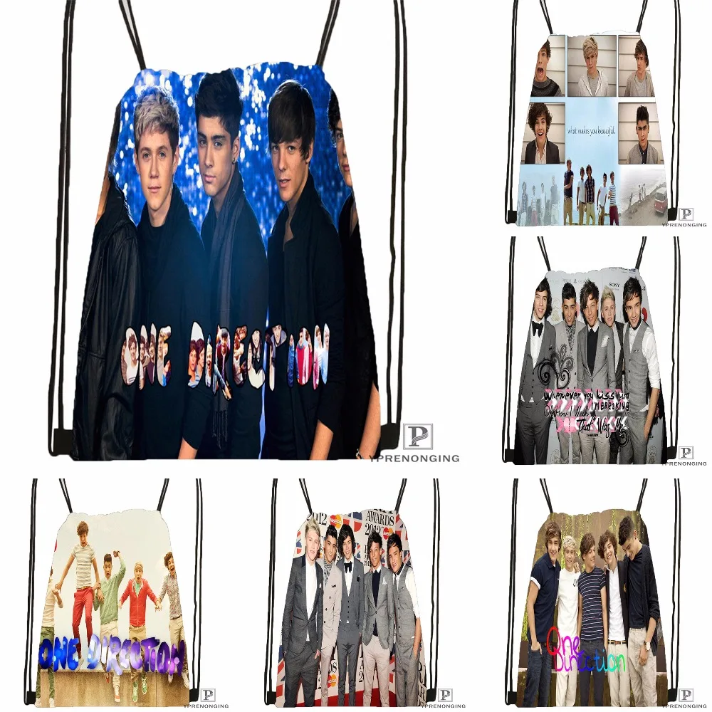 Пользовательские One Direction Drawstring сумка-рюкзак для парня девушку милый рюкзак дети сумка (черный назад) 31x40 см #180531-01-24