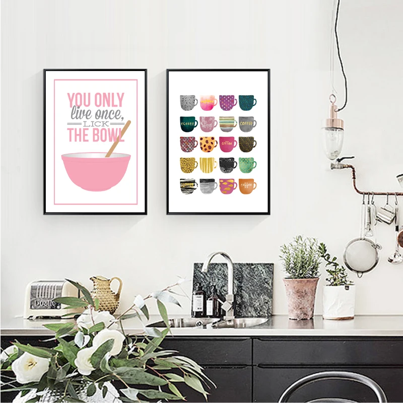 

You Only Live Once Multi Colors Cups Canvas Paintings Modern Nordic Wall Art Posters Prints for Kitchen Dining Room Home Decor