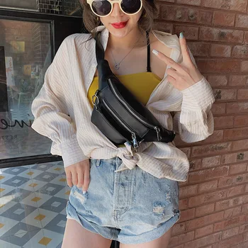 

Fashion Women's Wild PU leather Chain Bag For The Belt Waist Bag Bananka Travel Fanny Pack Walk Shopping Belly Band Belt bag