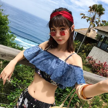

Three Pcs Swimsuits Women Bikini Set Striped bBathing Suit Sexy Spa Swimwear Female Beach Dress High Waist bBikini Push Up