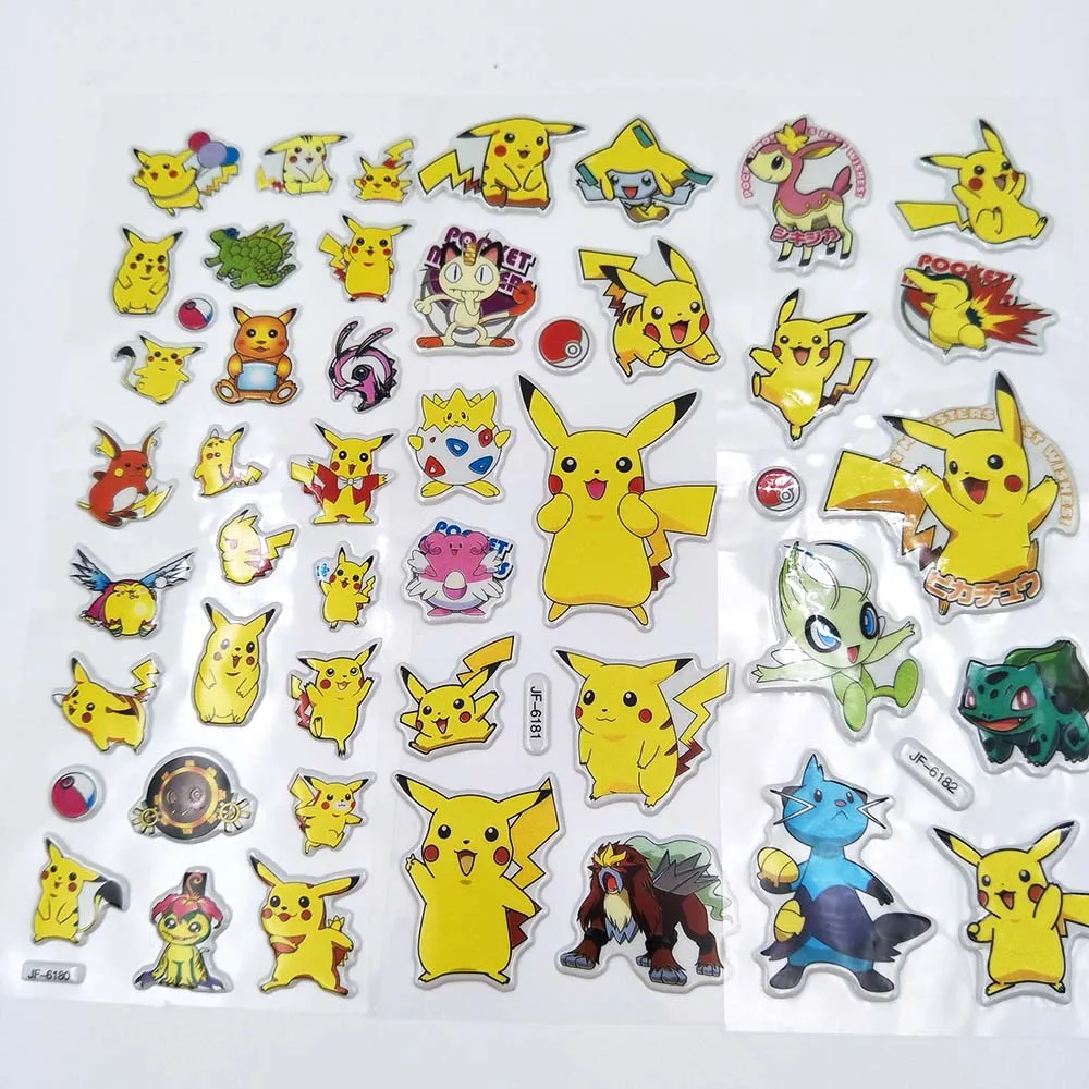 

6pcs Pokemon Pikachu Cartoon Sticker Children's Birthday Gift ToyChild Reward party favors DIY Cute 3D Stereo PVC Bubble Sticker