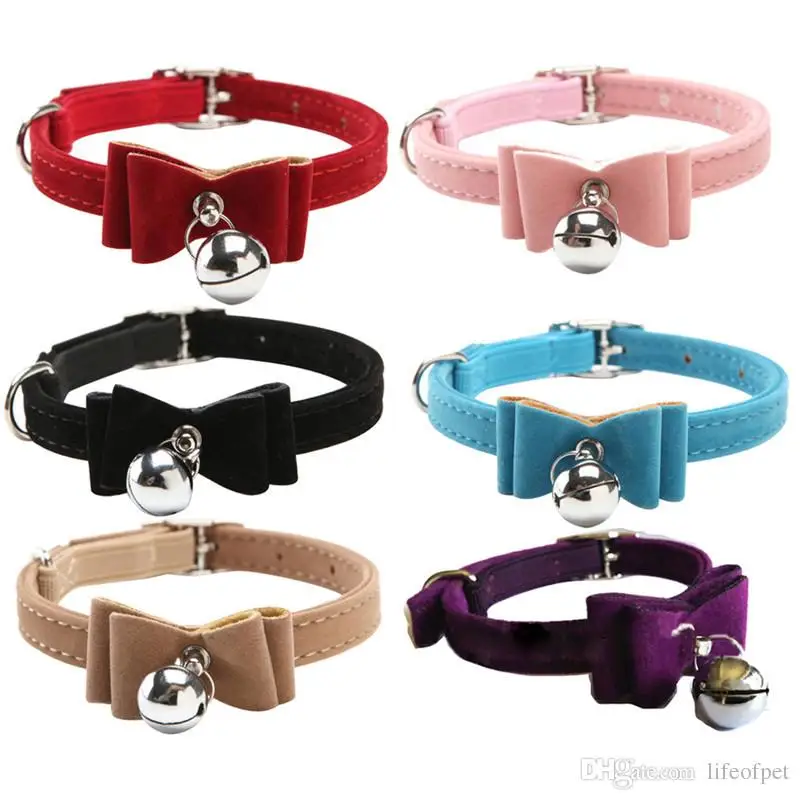 Safety Elastic Bowtie Bell Cat Kitten Collar Velvet Bow Tie Little Pet