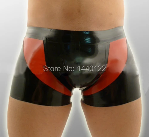 Мужские сексуальные черные латексные шортики с красной отделкой Фетиш резиновые трусы боксеры для мужчин плюс размер Горячая индивидуальное изготовление