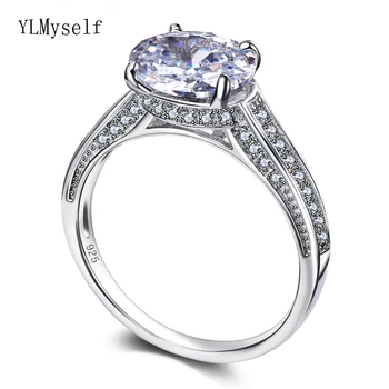 

Pure 925 rings big stone wedding jewelry fine jewellery CZ Beautiful Engagement bridal sterling silver ring for women
