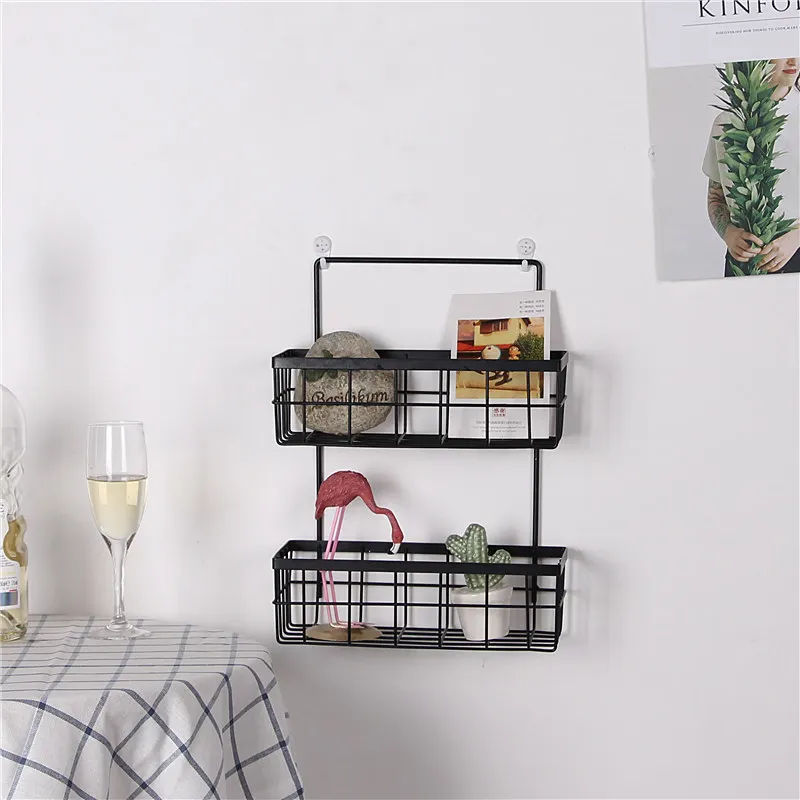 المطاوع الحديد المزدوج طبقة صافي سلة جدار شنقا تخزين الرف تخزين المطبخ رف الحمام مستلزمات تخزين جدار المنظم