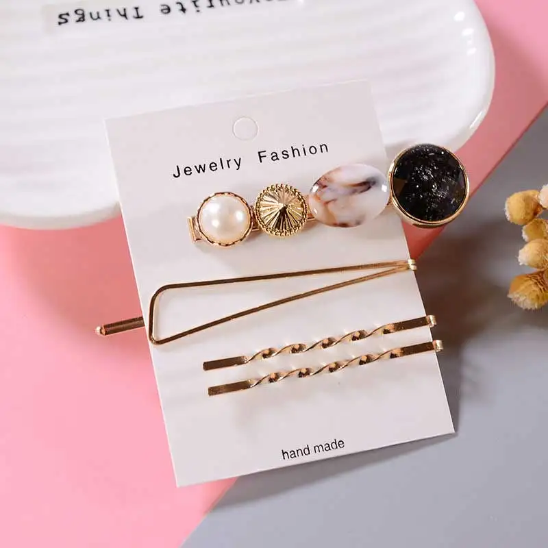 

4Pcs Pearl Metal Hair Clip Hairband Rhinestone Barrette Hairpin Headdress Accessories For Women Beauty Styling Tools New Arrival
