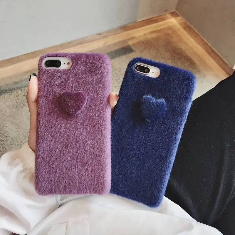 

Lovely Heart Warm Phone Case For iPhone 8 7 6 6S Plus XR XS MAX X Cases Coque Soft Horse Hair Back Cover For iPhone 7 Plus Shell