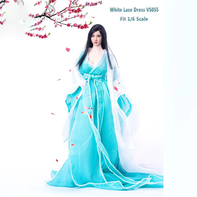 

1/6 Scale Clothes White Lace VS055 Light Blue Bowknot Costume Dress Suit For 12 "Phicen HT Jodoll TTL TOYS Doll Action Figure