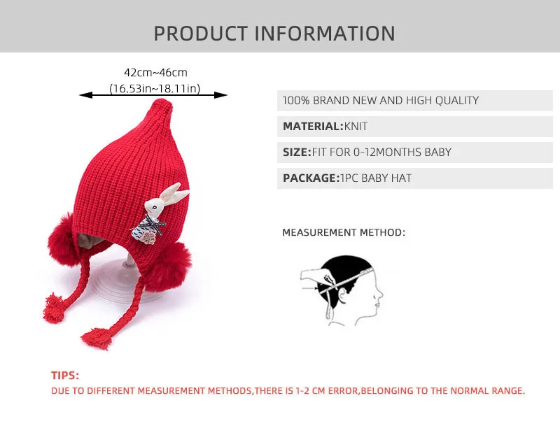 Детская шапка с помпоном и мультяшным Кроликом, вязаная шапка для маленьких мальчиков и девочек, бини зимняя теплая детская шапка, защищающая уши, шапка для новорожденных