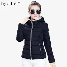 HYDIBER 2018 New Brand Winter Jacket Women Hooded Slim Cotton Padded High Neck Zipper Candy Color