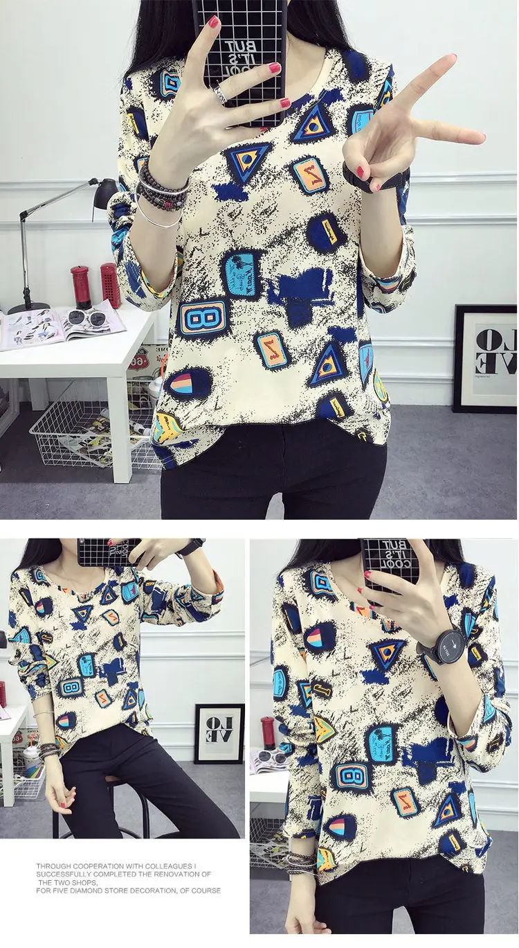 2019 New Arrival Tshirt Women Vintage Print T-shirt Femme Tshirts Autumn Long Sleeve Cotton Tops Tees Camisetas Mujer Moda (4)