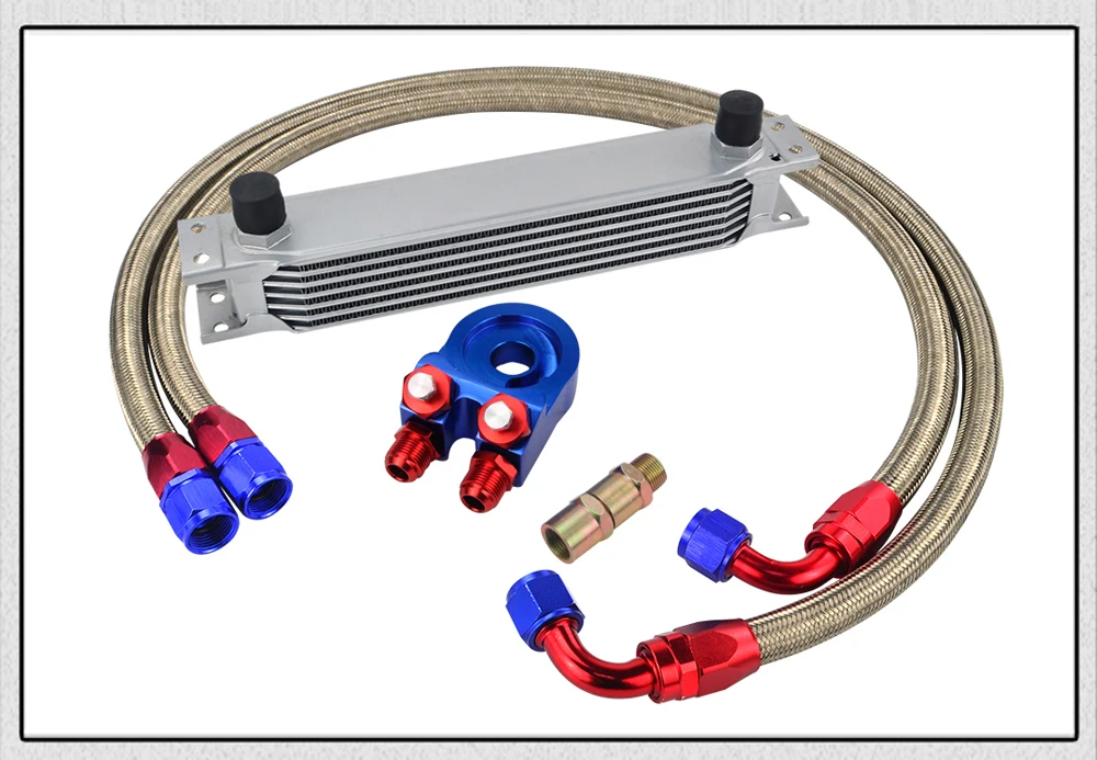 Комплект маслоохладителя AN10, 7 рядов, комплект маслоохладителя для трансмиссии+ адаптер масляного фильтра+ плетеный шланг из нержавеющей стали с наклейкой PQY+ коробка