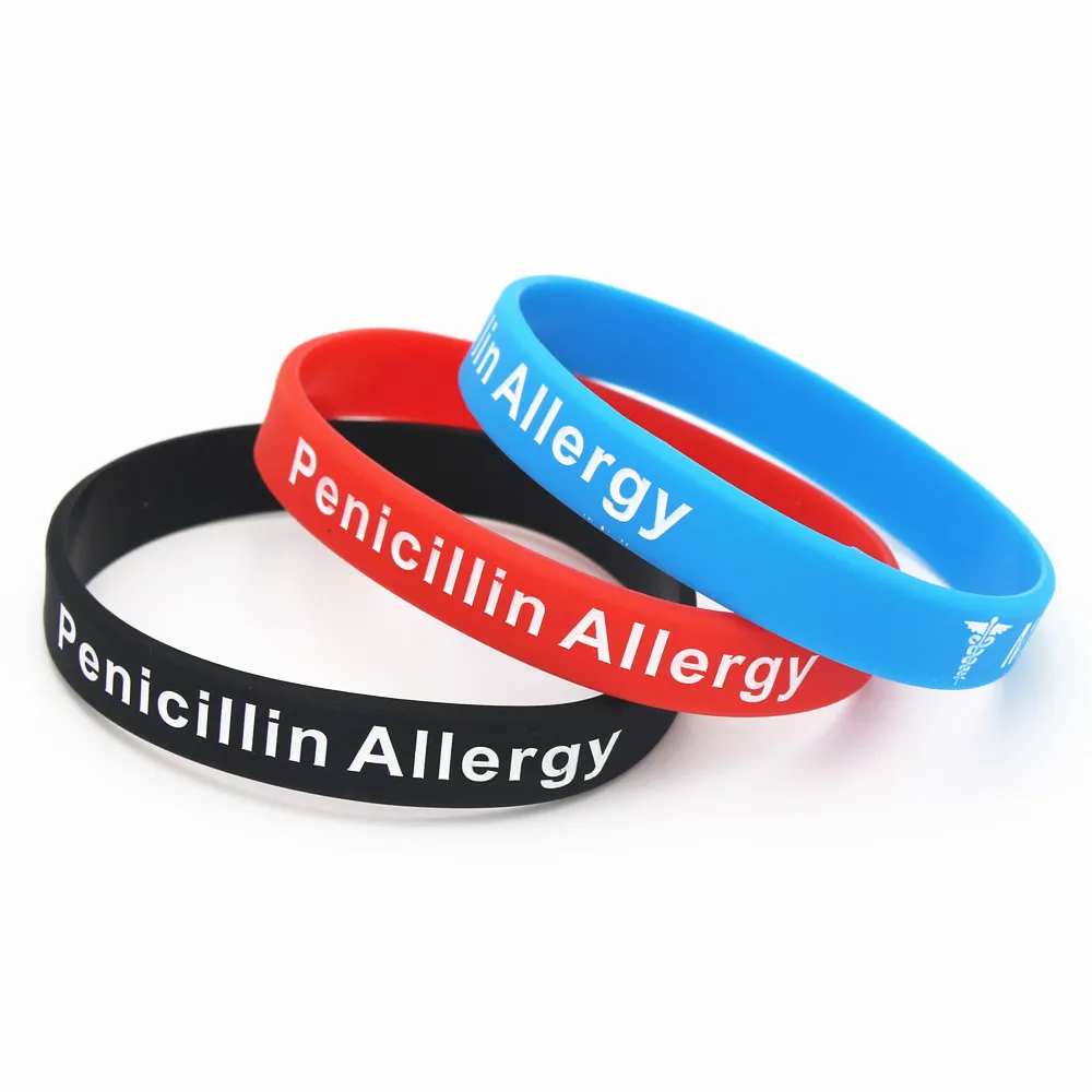 

1PC Hot Sale Bracelets Medical Alert Penicillin Allergy Silicone Wristband Armband Nurse Bangles Adult 3 Colours Gift SH093