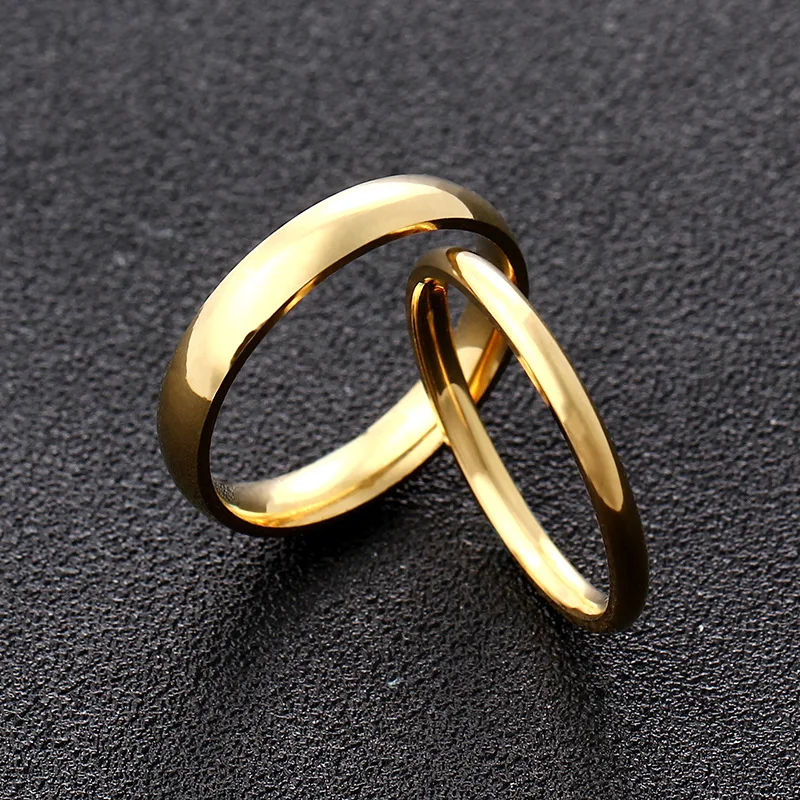 Новое поступление, кольца для пар из нержавеющей стали, золотое, гладкое, романтическая простота, для женщин и мужчин, для свадебной вечеринки, уникальные, изящные, милые ювелирные изделия