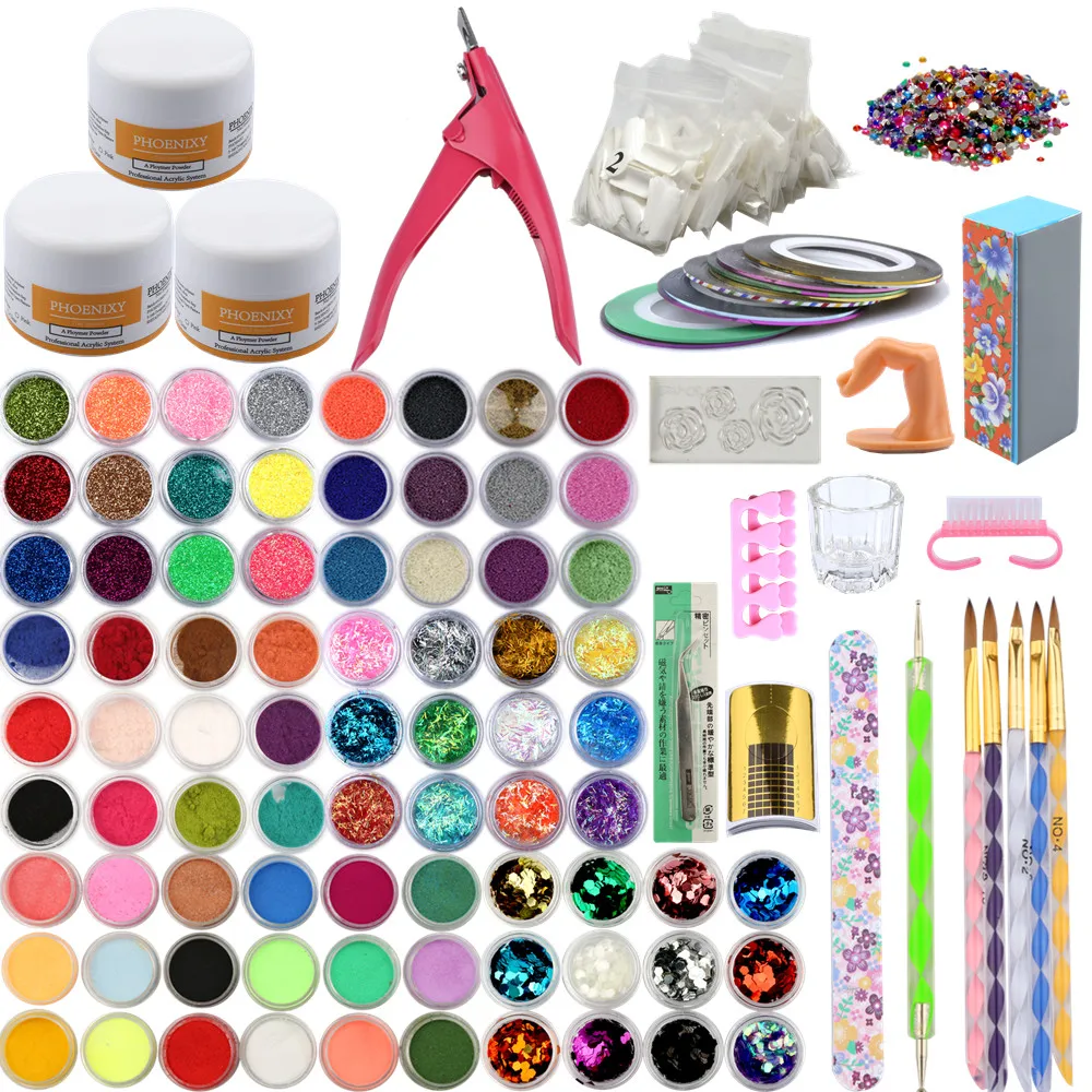 

Acrylic Nail Art Manicure Kit 78 Color Nail Glitter Powder Decoration Acrylic Pen Brush False Finger Pump Nail Art Tools Kit Set