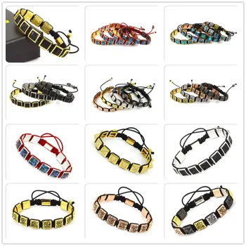 

2017 Newest Anil Arjandas Female Male Fashion Jewelry Macrame Braid Bracelets & Bangles Square Leather CZ Stone Placket Bracelet