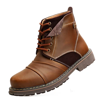 

New High Top Leather Autumn Men Boots Winter Warm Fur Plush Waterproof Ankle Boots Outdoor Working Boots Men Military Shoes